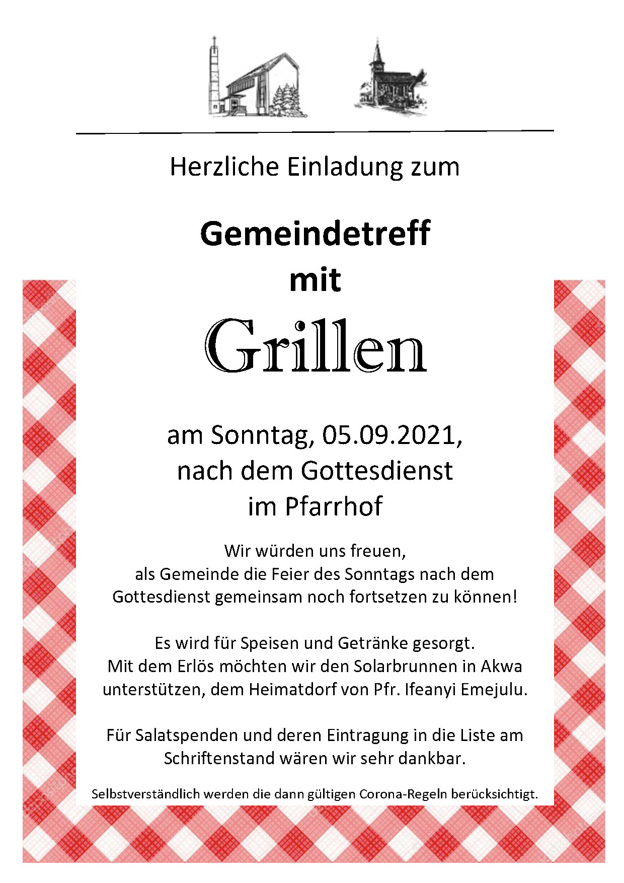 Gemeindetreff mit Grillen am Sonntag, 05.09.2021